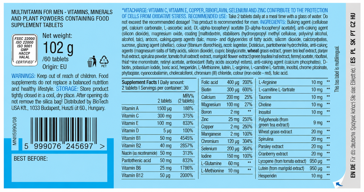 Multivitamínico para hombres 60 comprimidos