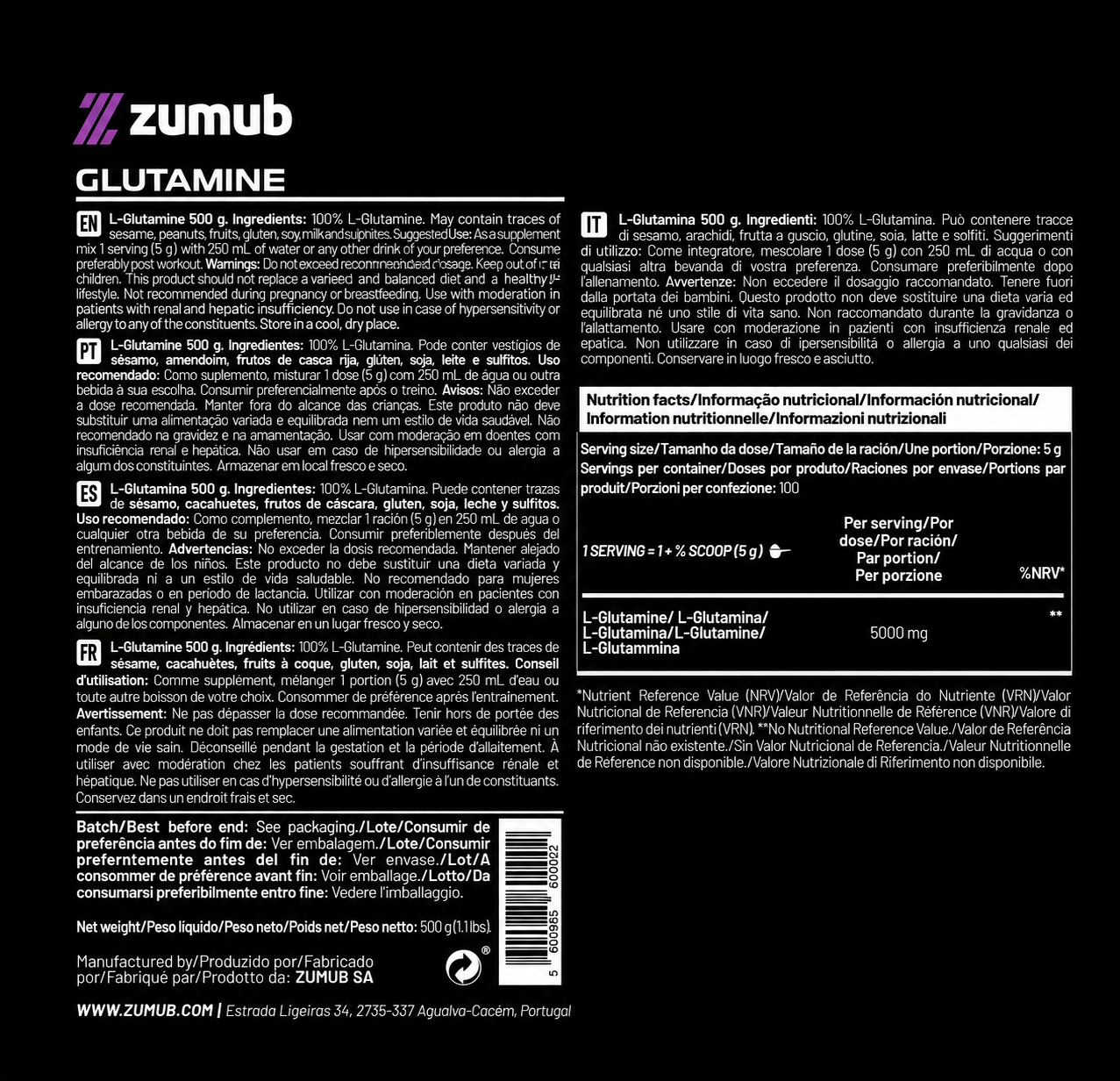 Glutamina 500g