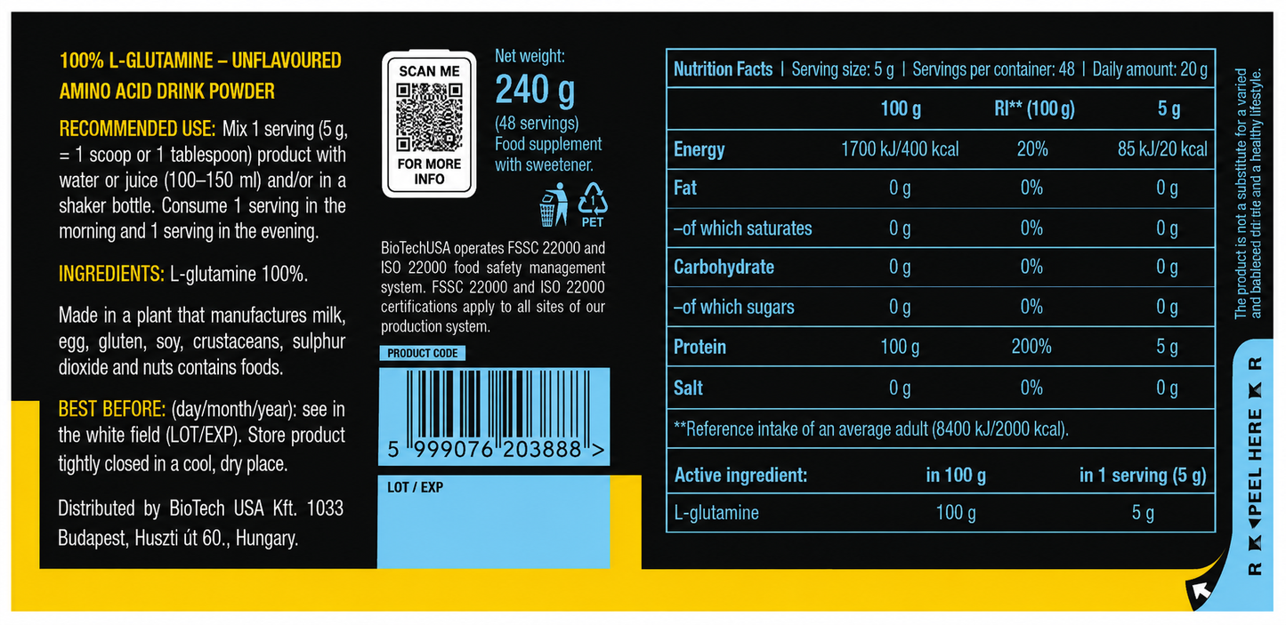 100% L-Glutamina 240 g