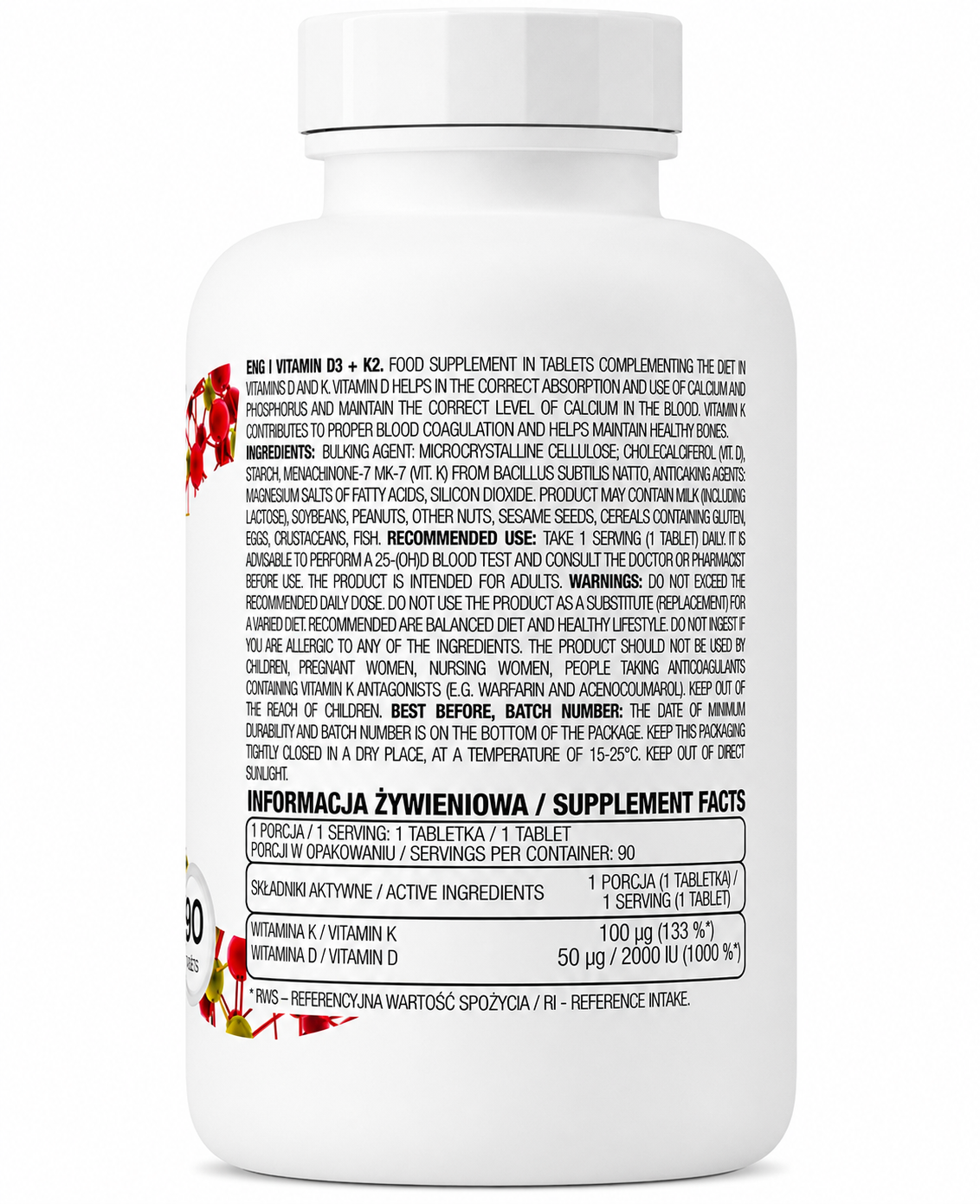 Vitamina D3 + K2 90 comprimidos