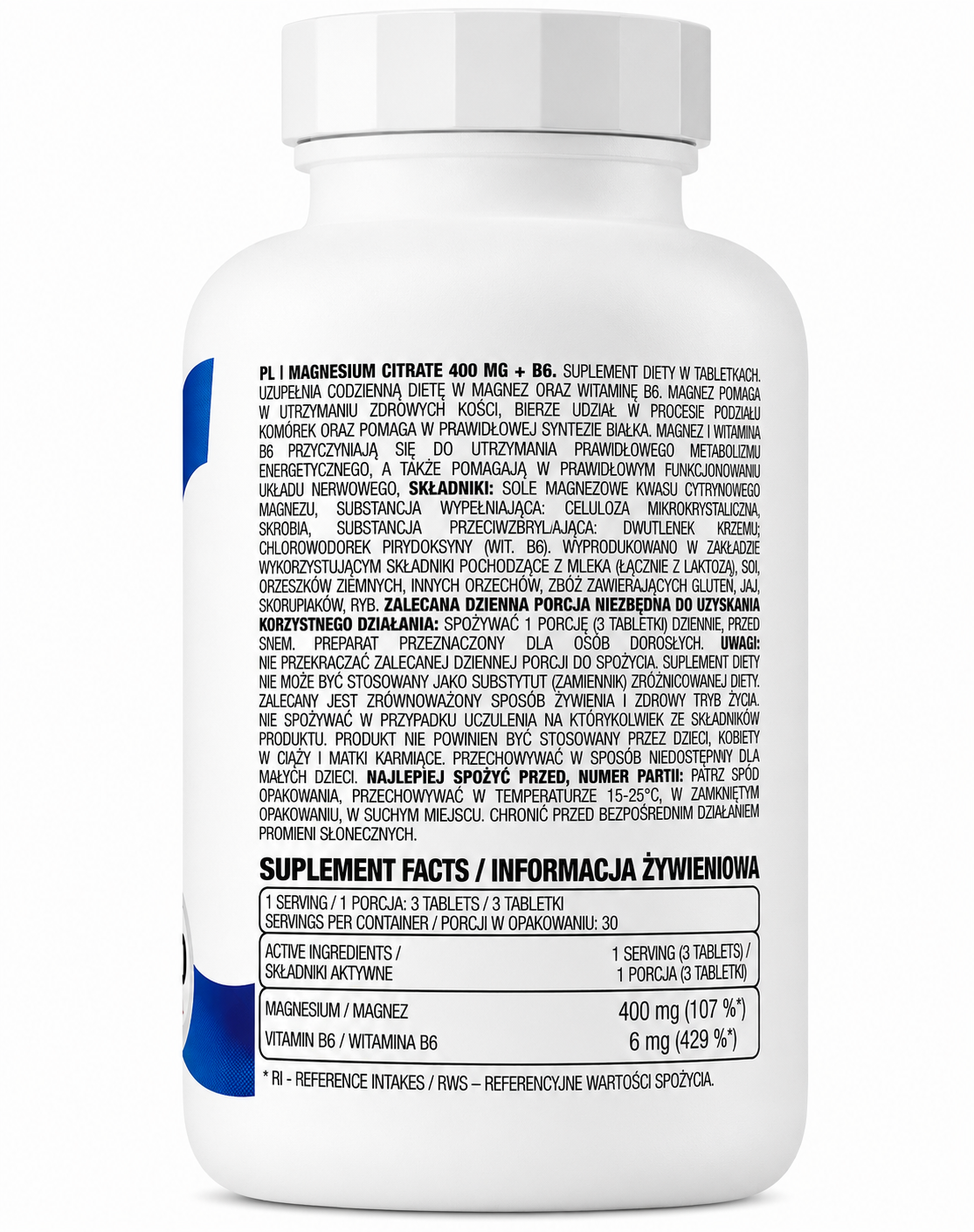 Citrato de Magnesio 400 mg + B6 90 pastillas