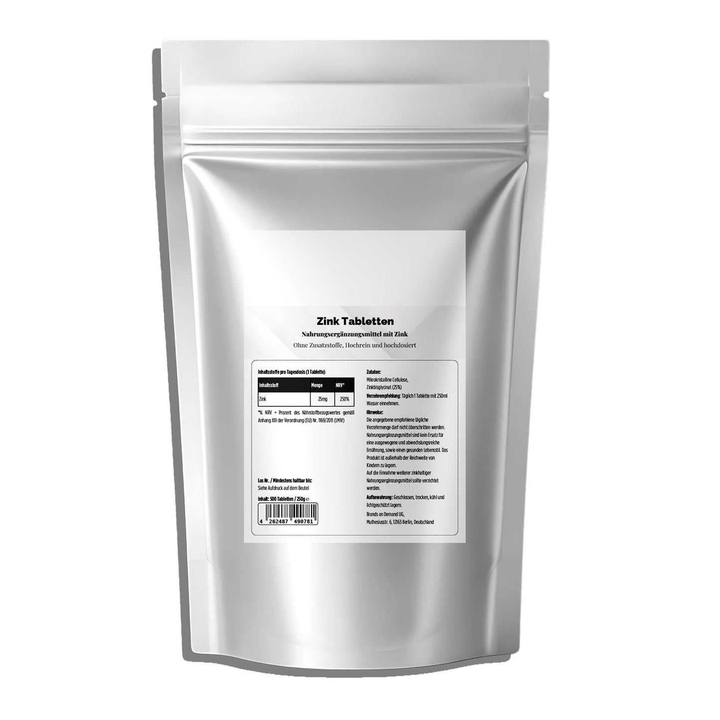 25mg Zink Bisglycinat - 500 Tabletten