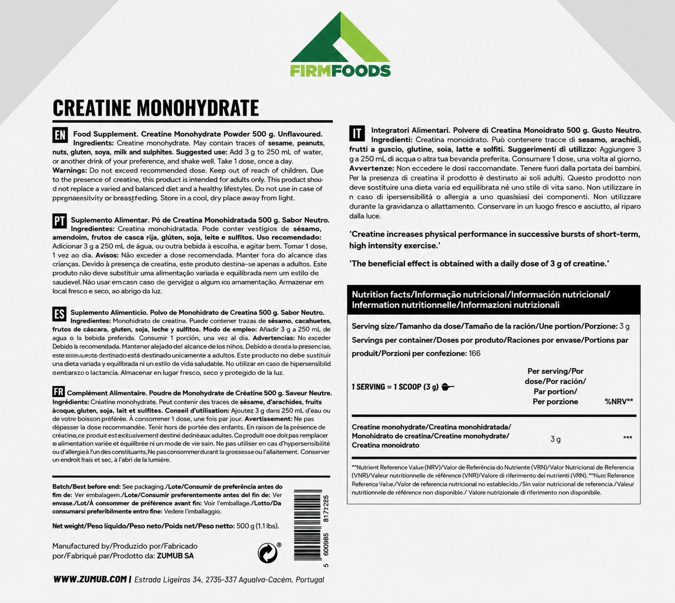 FIRM FOODS CREATINA 500g