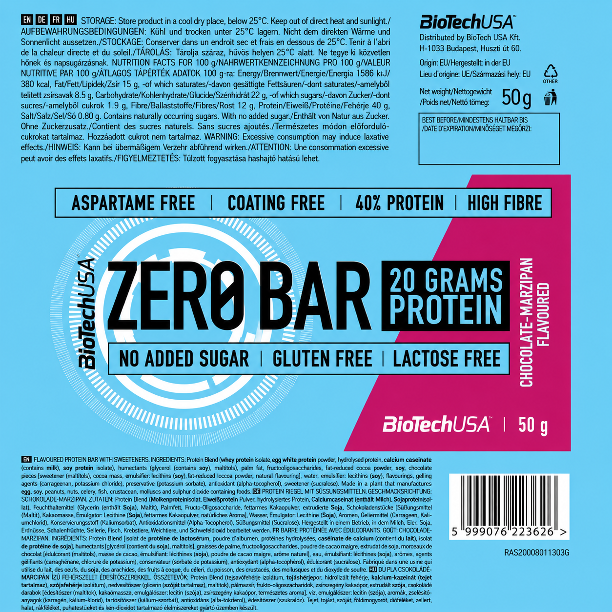 Zero Bar 50 g Chocolate Marzipan