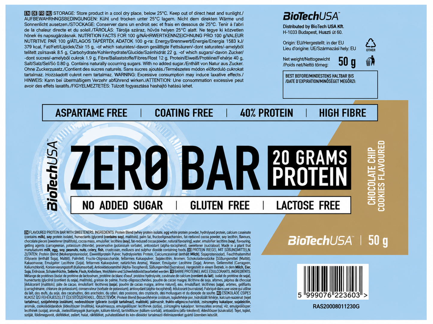 Zero Bar 50 g Chocolate Chip Cookies