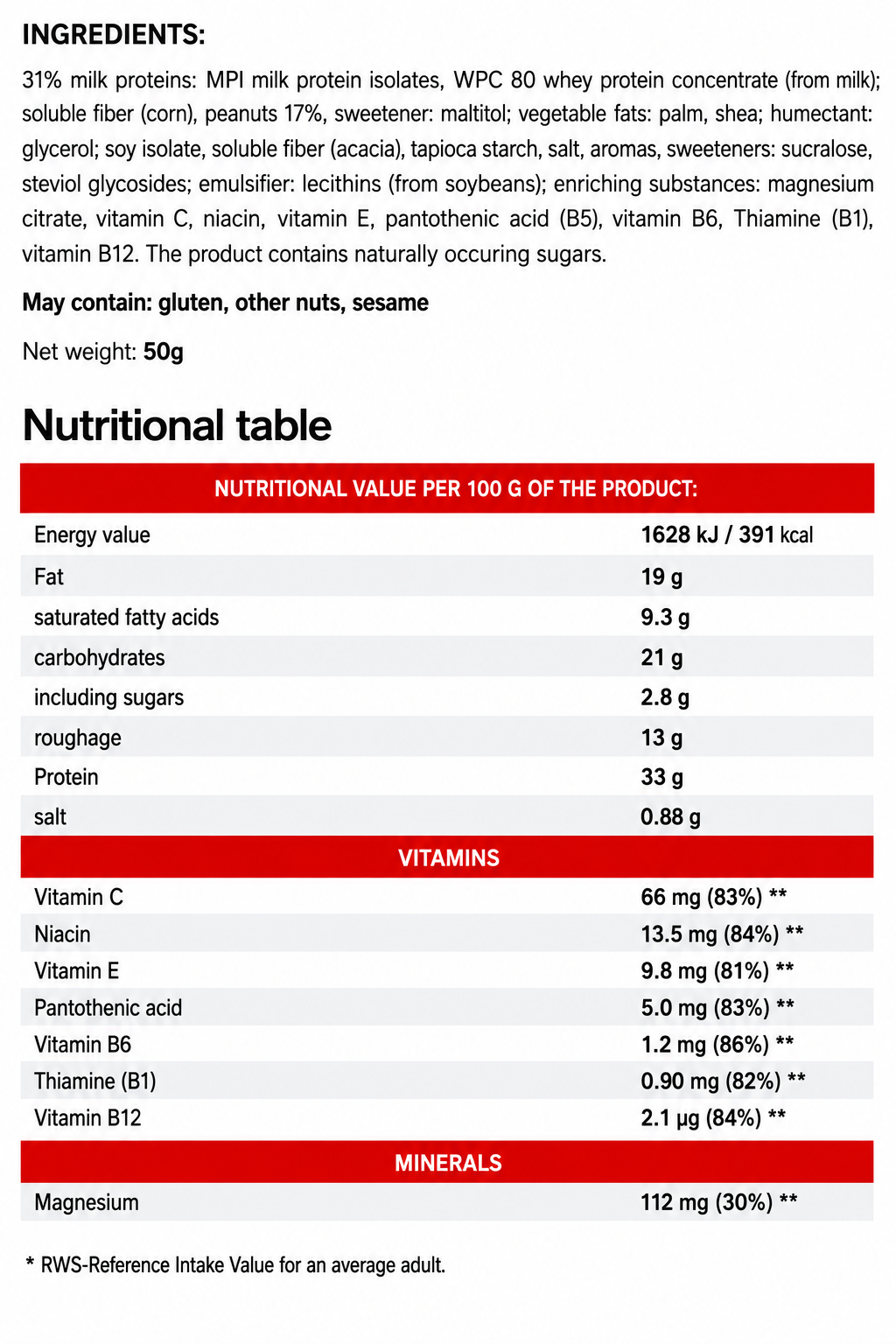 Barrita de proteínas 33% 50g