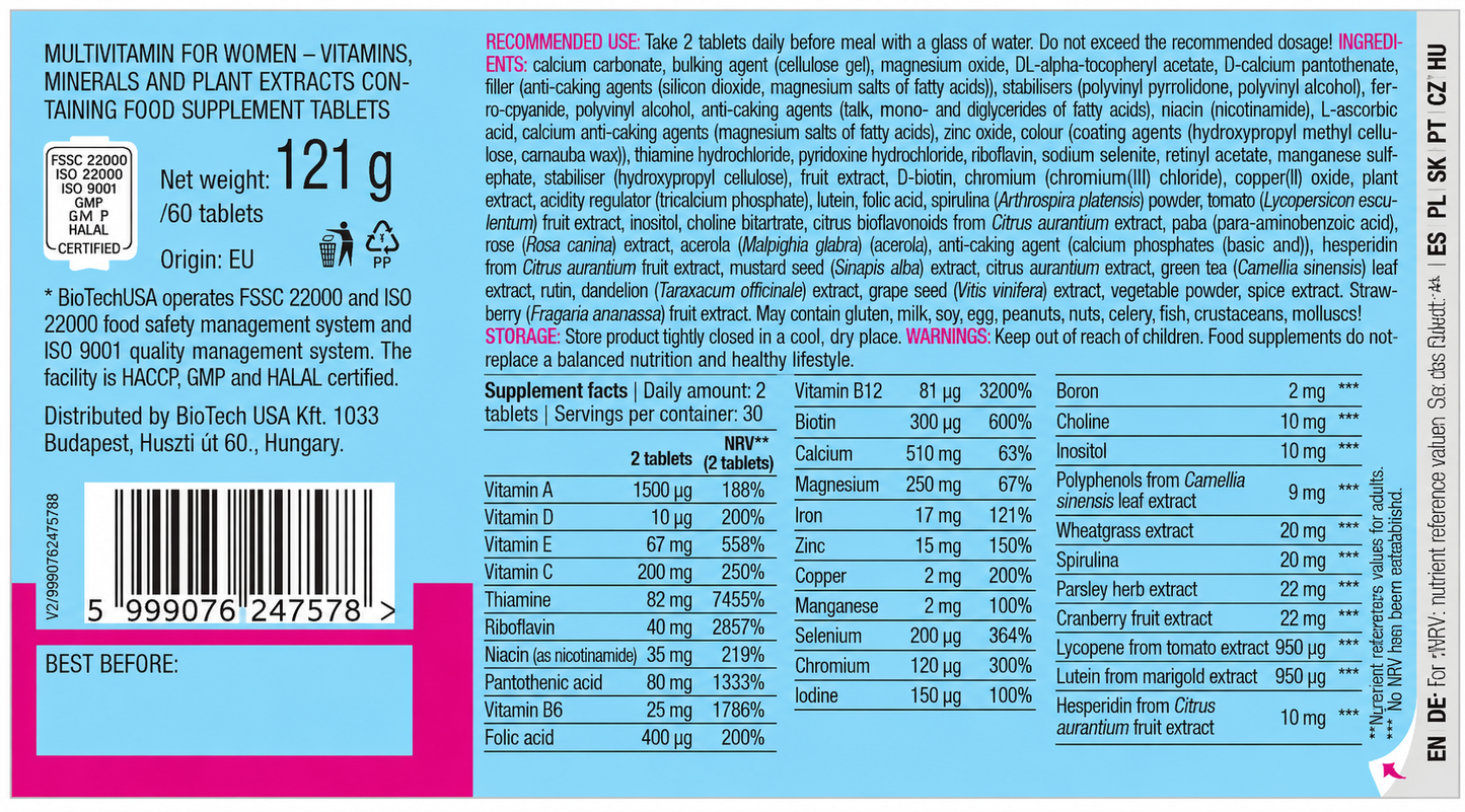 Multivitamínico para mujeres 60 comprimidos
