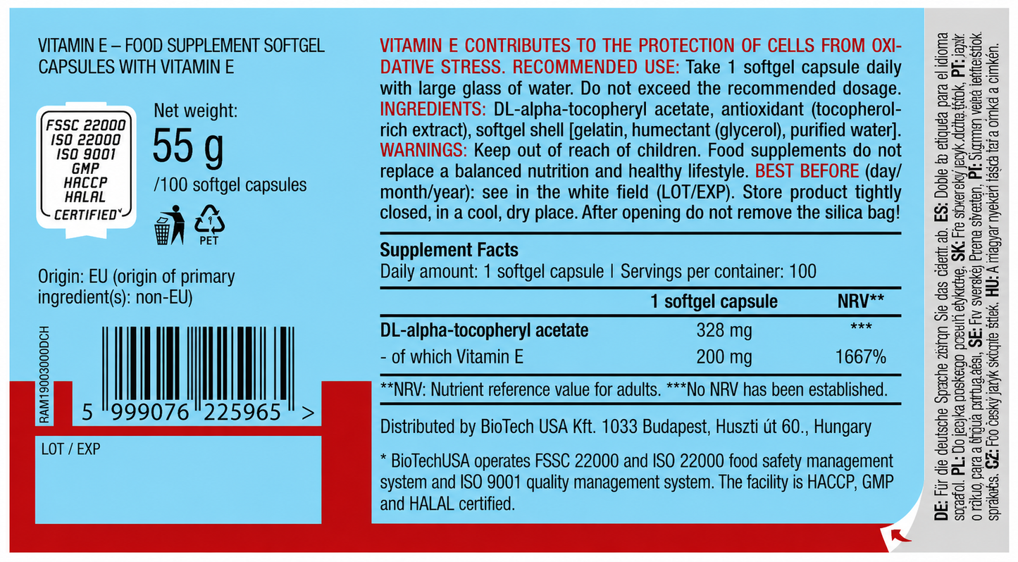 Vitamina E 200mg 100 cápsulas blanda