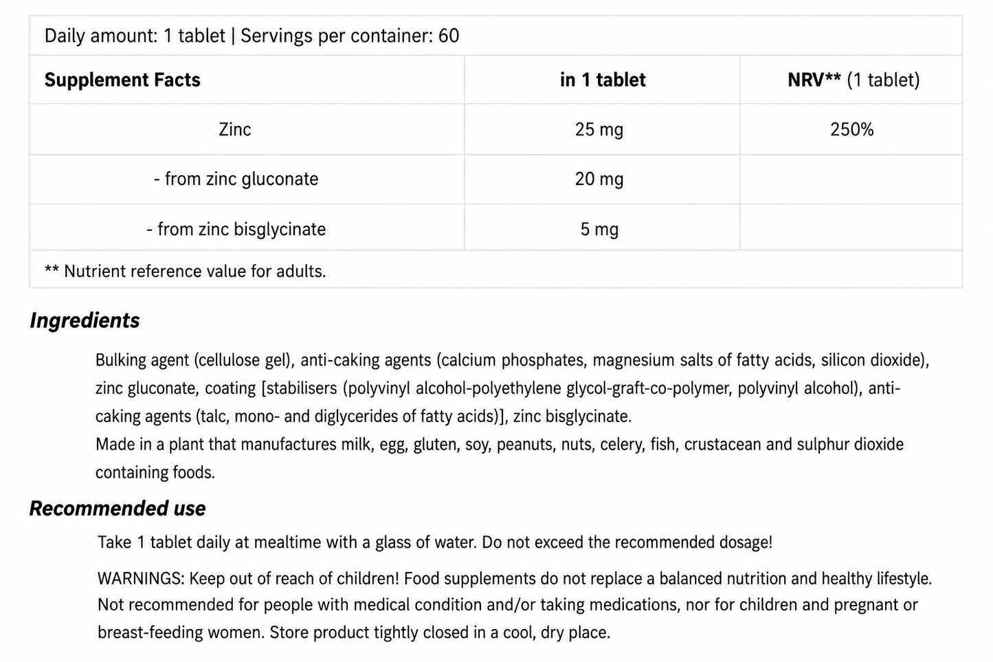 ZINC DUO 60 TABLETAS