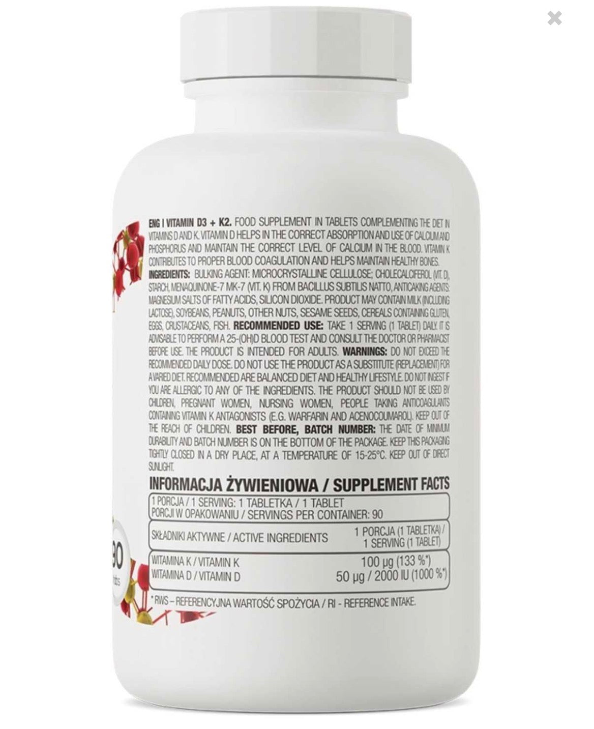Vitamina D3 + K2 90 comprimidos