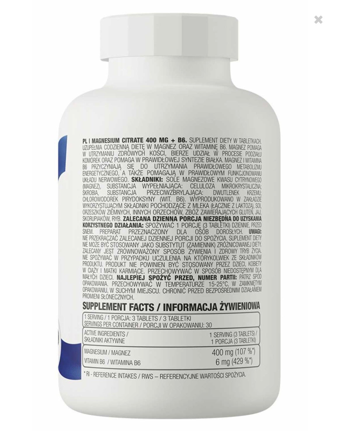 Citrato de Magnesio 400 mg + B6 90 pastillas