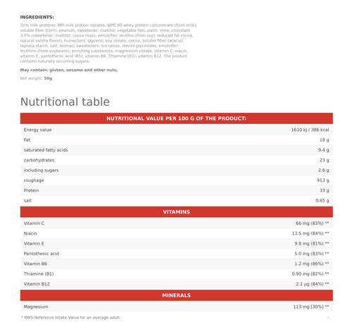 BARRITA DE PROTEÍNAS 33% 50G
