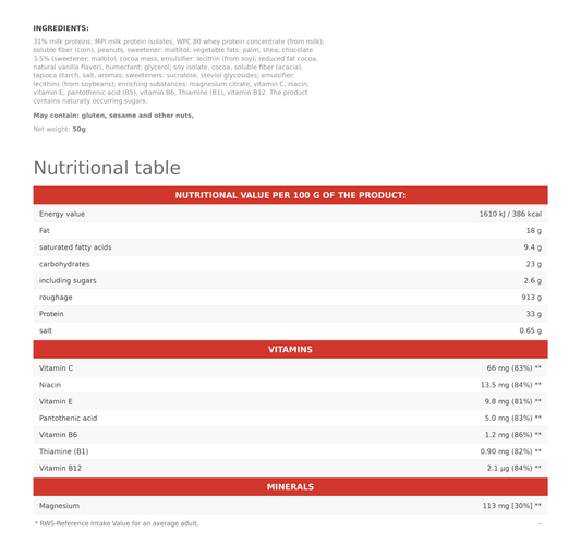BARRITA DE PROTEÍNAS 33% 50G
